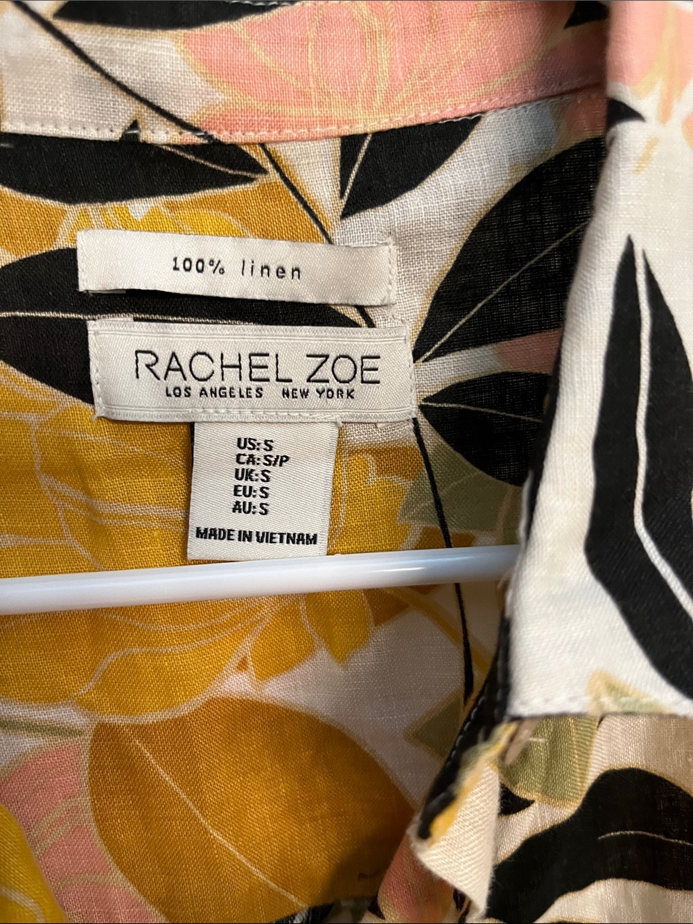 Rachel Zoe Linen Botanical Button Front Top in Pink, Mustard & Black - Picture 2 of 2